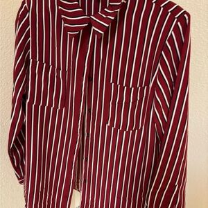 DG2 by Diane Gilman Burgundy Stripe Button-Front Shirt | Medium | Like New